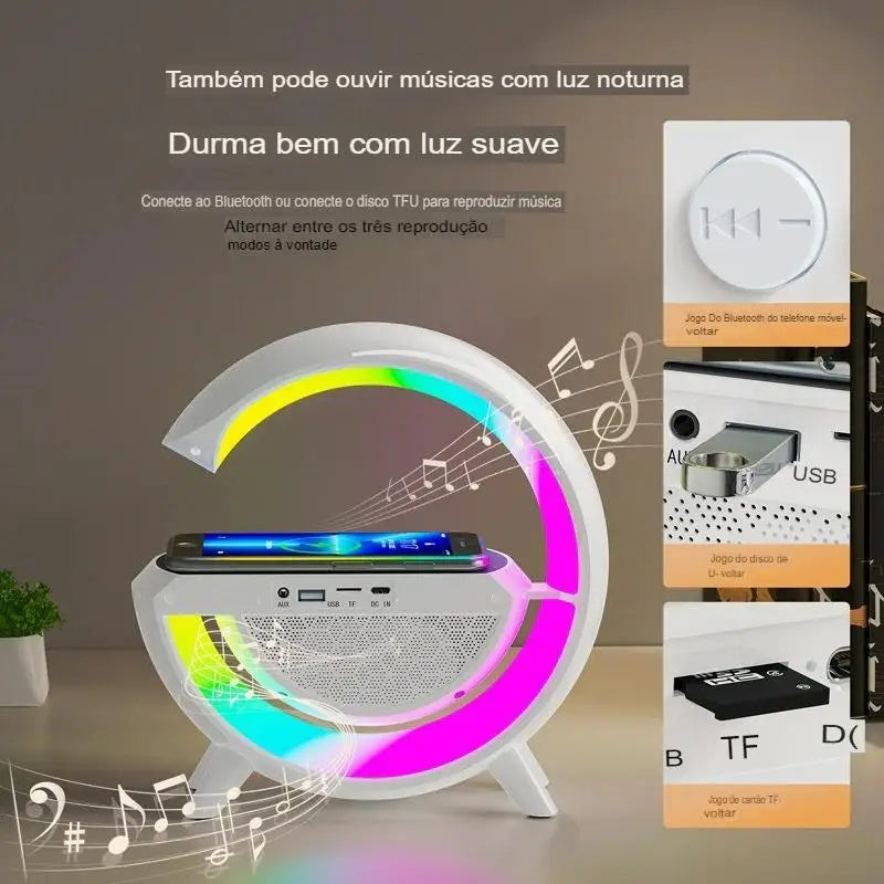 Caixa de som G-Speaker Carregador sem fio Bluetooth RGB Candeeiro de mesa LED Atmosfera